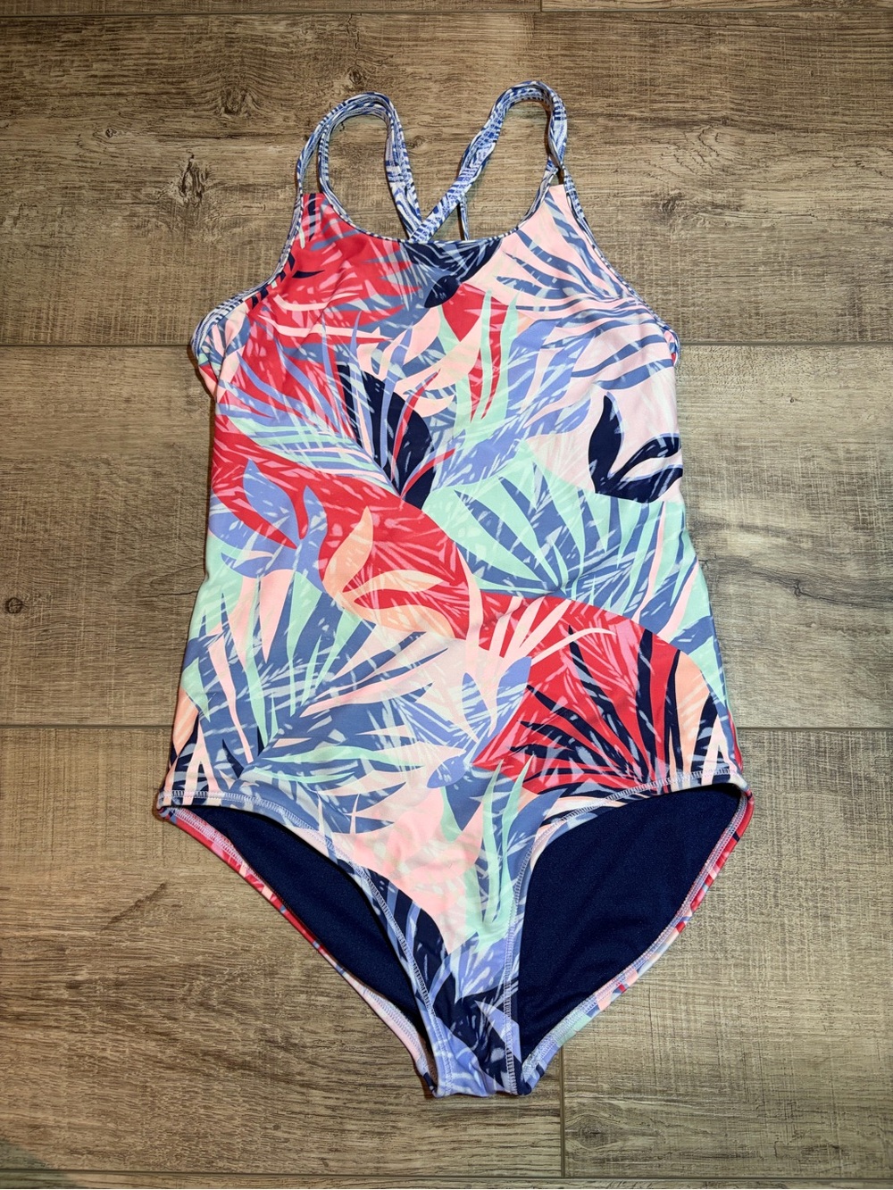 Athleta Girls' Tropical Leaf One-Piece Swimsuit - Pink, Red, Blue, Navy